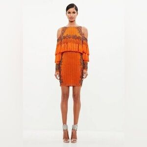 Peace & Love Elegant Long Sleeve Orange Fringe Mini Dress size 4
